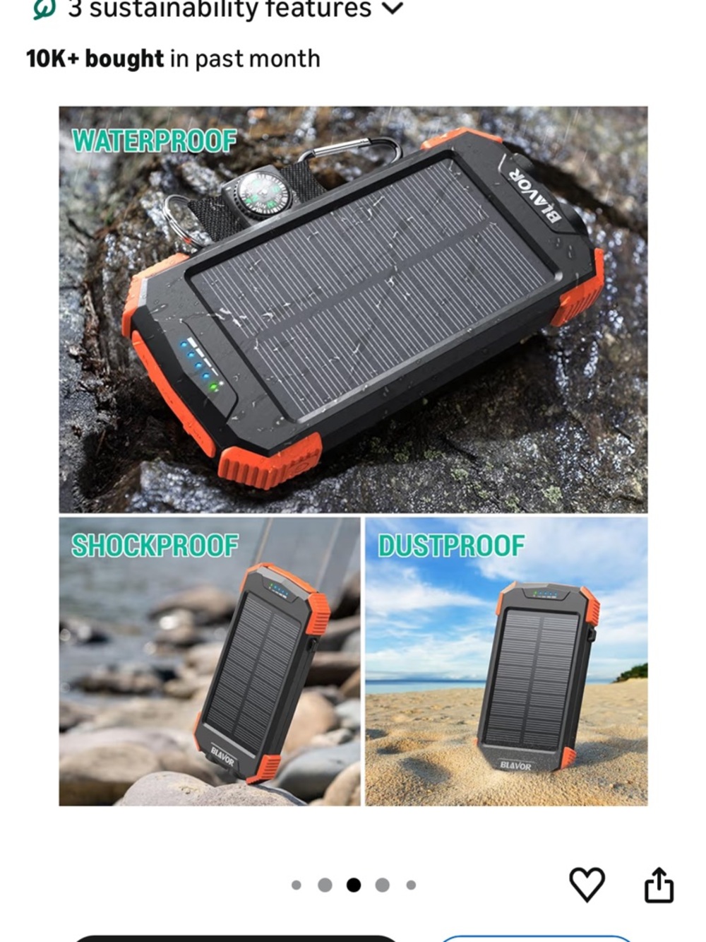 Blavor Solar Power Bank with Wireless Charging - Black & Orange NWT - Picture 7 of 10